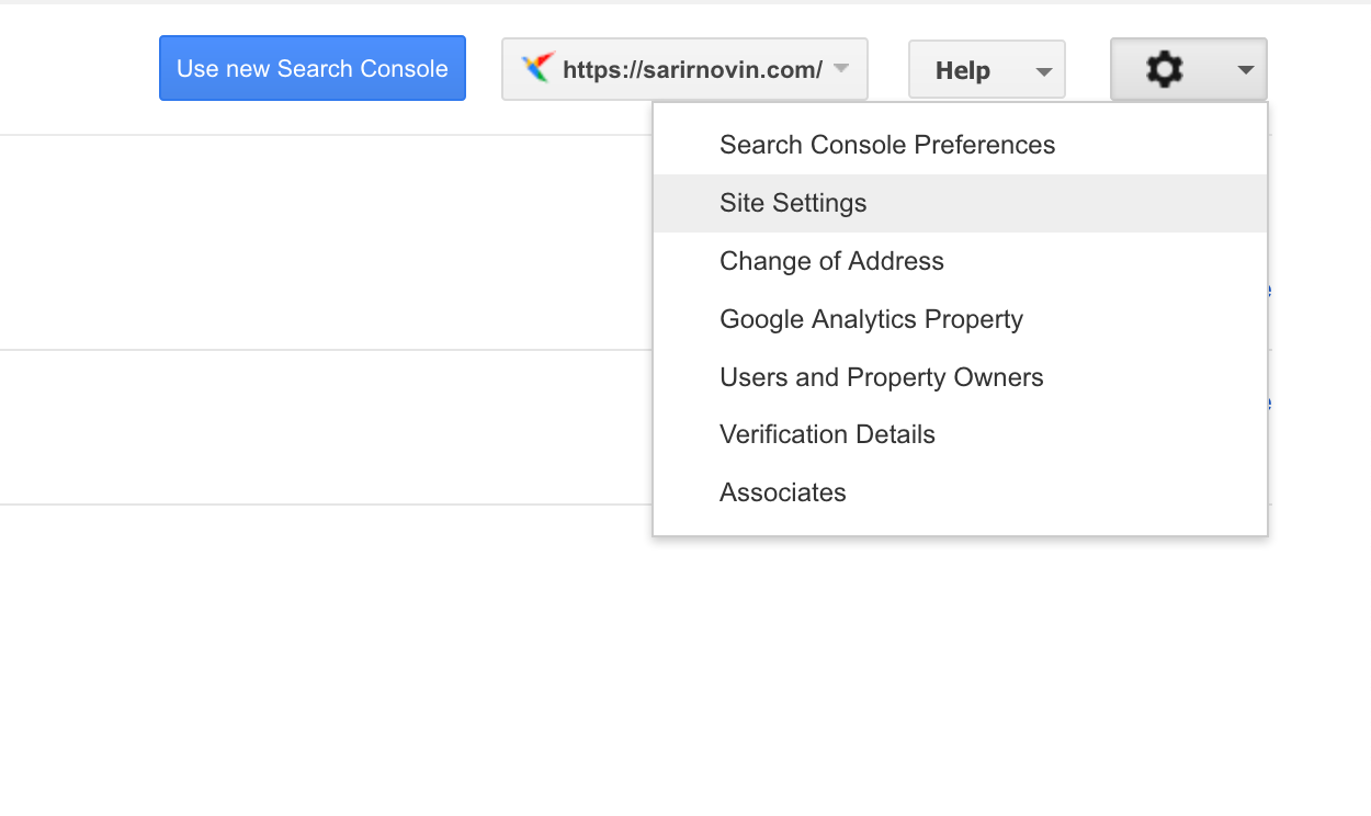 انتخاب site settings جهت معرفی دامنه اصلی به گوگل